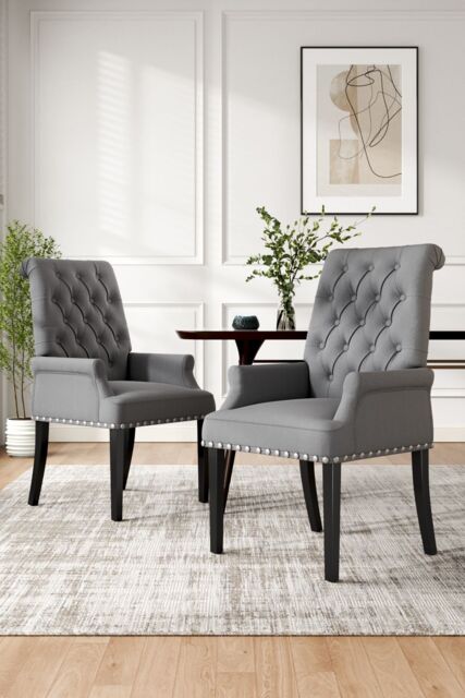 Living and Home Modern Upholstered Dining Chair Dressing Chair in Grey - image 1