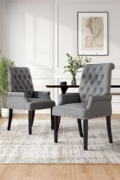 Living and Home Modern Upholstered Dining Chair Dressing Chair in Grey