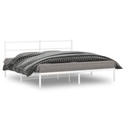 Berkfield Home Metal Bed Frame without Mattress with Headboard White 193x203cm - Size: 193x203 cm - thumbnail 1