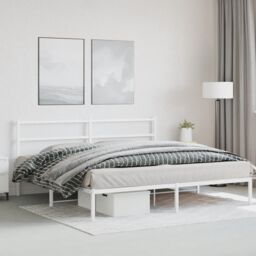 Berkfield Home Metal Bed Frame without Mattress with Headboard White 193x203cm - Size: 193x203 cm - thumbnail 4