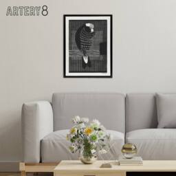 "Artery8 Stylised Galah Cockatoo Bird De Mesquita Framed Canvas Wall Art Print in Black - Size: W18"" x H24""" - thumbnail 3