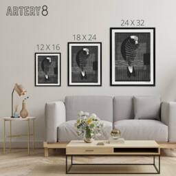 "Artery8 Stylised Galah Cockatoo Bird De Mesquita Framed Canvas Wall Art Print in Black - Size: W18"" x H24""" - thumbnail 4