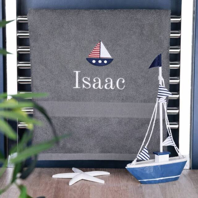 Duncan Stewart Kid's Personalised Sailing Boat Bath Towel in Grey - image 1
