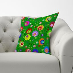 Warren Reed - Designer Polish Folk Floral Cushions in Green - Size: 60 cm x 60 cm - thumbnail 3