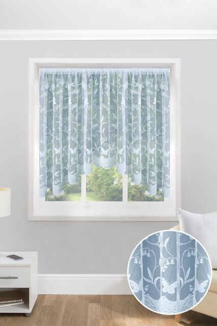 Tyrone Textiles Butterfly & Leaf Floral Net Lace Curtain Jardiniere with Elevated Base in White - Size: 254 cm width x 122 cm drop - image 1