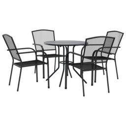 Berkfield Home Stackable Garden Chair Set 5 pcs Anthracite Powder-coated Steel in Black - thumbnail 2