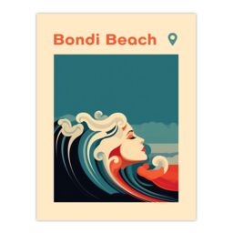 "Artery8 Wall Art Print The Seaside Calls Bondi Beach Australia Modern Woman of the Waves Sea Siren Ocean Poster in Blue - Size: W24"" x H32""" - thumbnail 1