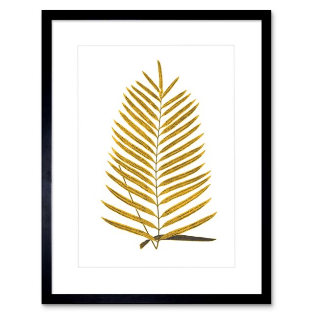 "Artery8 Wall Art Print Botanics Gold & Grey Fern Art Black Framed 9x7 inch - Size: W7"" x H9""" - image 1
