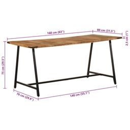 Berkfield Home Dining Table 160x80x75 cm Solid Wood Mango in Brown - Size: 160 x 80 x 75 cm - thumbnail 9