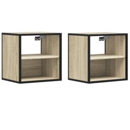 Berkfield Home Wall-mounted Bedside Cabinets 2 pcs Sonoma Oak 40x31x39.5 cm in Brown - thumbnail 2