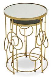 Orsina Set Of 2 Circle Pattern Side Table, Bedside Table With Mirrored Tops, Sleek Metallic Nesting Table in Gold - thumbnail 3