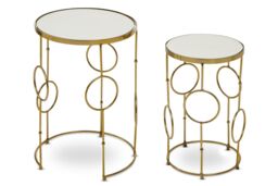 Orsina Set Of 2 Circle Pattern Side Table, Bedside Table With Mirrored Tops, Sleek Metallic Nesting Table in Gold - thumbnail 2