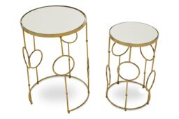 Orsina Set Of 2 Circle Pattern Side Table, Bedside Table With Mirrored Tops, Sleek Metallic Nesting Table in Gold - thumbnail 4