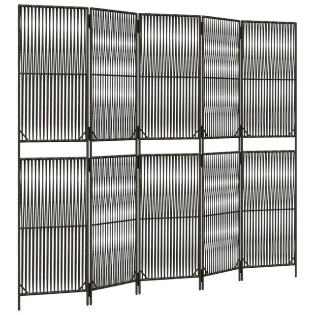 Berkfield Home Room Divider 5 Panels Grey Poly Rattan - image 1