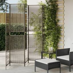 Berkfield Home Room Divider 5 Panels Grey Poly Rattan - thumbnail 2