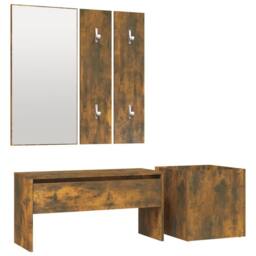 Berkfield Home Hallway Furniture Set Smoked Oak Engineered Wood in Brown - thumbnail 1