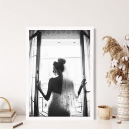 ARTZE Bride in Window Fashion Black & White Photo Framed Print SIZE: A2 with White Frame - Size: A4 - thumbnail 2