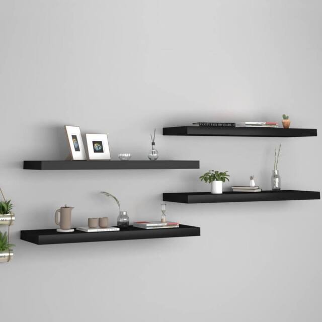 Berkfield Home Floating Wall Shelves 4 pcs Black 80x23.5x3.8 cm MDF - image 1