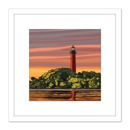 Artery8 BLM Jupiter Inlet Lighthouse Natural Area Florida 8X8 Inch Square Wooden Framed Wall Art Print Picture with Mount in White - thumbnail 1