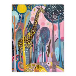 "Artery8 Quirky Giraffe Folk Art Colourful Trees Painting Wall Art Print - Size: W12"" x H16""" - thumbnail 1