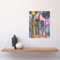 "Artery8 Quirky Giraffe Folk Art Colourful Trees Painting Wall Art Print - Size: W12"" x H16""" - thumbnail 4