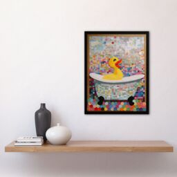 "Artery8 Wall Art Print Bathtime Yellow Duck In Bathtub Colourful Artwork Bath Time Mosaic Bathroom Painting Art Framed - Size: W12"" x H16""" - thumbnail 4