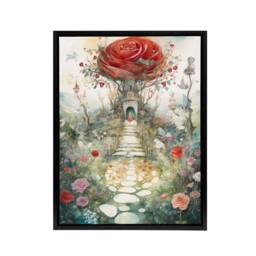"Artery8 Alice in Rose Garden at Wonderland Framed Canvas Wall Art Print - Size: W12"" x H16""" - thumbnail 1