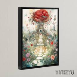 "Artery8 Alice in Rose Garden at Wonderland Framed Canvas Wall Art Print - Size: W12"" x H16""" - thumbnail 2