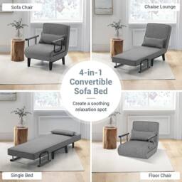 KORVIXA Single 190X65cm Foldable Sofa Bed Convertible in Grey - Size: 0.6m2 - thumbnail 4