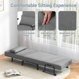 KORVIXA Single 190X65cm Foldable Sofa Bed Convertible in Grey - Size: 0.6m2 - thumbnail 3