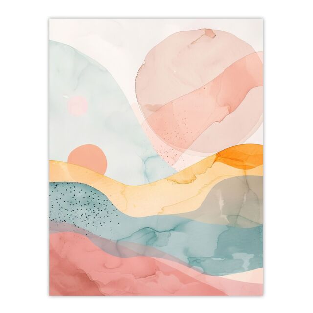 "Artery8 Abstract Yorkshire Dales Park Sunset Watercolour Wall Art Print - Size: W24"" x H32""" - image 1