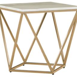 Wyld and Coco Marble-Effect Side Table 50 x 50cm Gold Metal Frame in Beige - Size: 50 x 50 cm - thumbnail 2