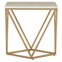 Wyld and Coco Marble-Effect Side Table 50 x 50cm Gold Metal Frame in Beige - Size: 50 x 50 cm - thumbnail 4
