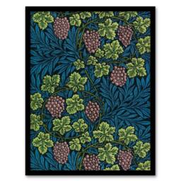 Artery8 Grape Vine & Leaves Pattern Vintage Framed Wall Art Print W. Morris in Blue - Size: A4 - thumbnail 1