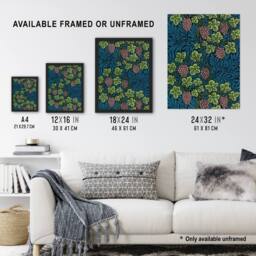 Artery8 Grape Vine & Leaves Pattern Vintage Framed Wall Art Print W. Morris in Blue - Size: A4 - thumbnail 3