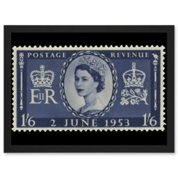 Artery8 Queen Elizabeth II of England Scotland United Kingdom Coronation Reproduction Stamp 1953 Artwork Framed Wall Art Print A4 in Black - thumbnail 1