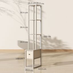 HOMCOM Floor Lamp with Shelves, LED Standing Lamp with Fabric Drawer in Light Oak - thumbnail 3