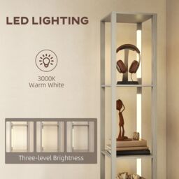 HOMCOM Floor Lamp with Shelves, LED Standing Lamp with Fabric Drawer in Light Oak - thumbnail 6