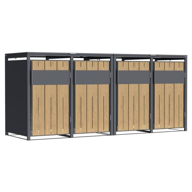 Phoenix Safe Company Phoenix Outdoor Quad Wheelie Bin Store for 4 x 240L Bins, Oak Effect Metal Storage GB4400AW in Brown - Size: 800mm - image 1