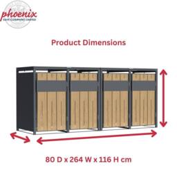 Phoenix Safe Company Phoenix Outdoor Quad Wheelie Bin Store for 4 x 240L Bins, Oak Effect Metal Storage GB4400AW in Brown - Size: 800mm - thumbnail 3