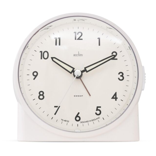 Acctim Arlo Non-Ticking Sweep Luminous Tipped Hands Analogue Backlight Alarm Clock in Off-White - image 1