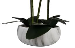 Leaf Artificial 60cm Orchid White Marble Effect Ceramic Planter in Green - thumbnail 6