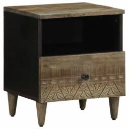 Berkfield Home Bedside Cabinet Light Grey 40x33x46 cm Solid Wood Mango - Size: 40 x 33 x 46 cm - thumbnail 2