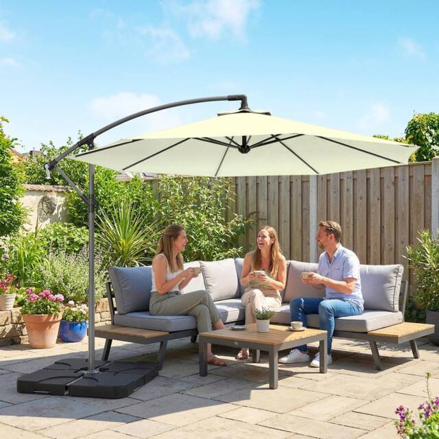 OUTSUNNY 3(m) Banana Parasol Cantilever Umbrella Garden w/ Base Weights in Beige - Size: 3m