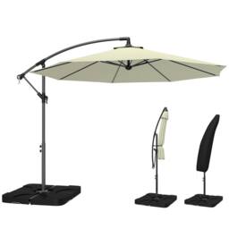 OUTSUNNY 3(m) Banana Parasol Cantilever Umbrella Garden w/ Base Weights in Beige - Size: 3m - thumbnail 2