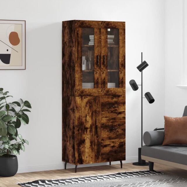 Berkfield Home Highboard Smoked Oak 69.5x34x180 cm Engineered Wood in Brown