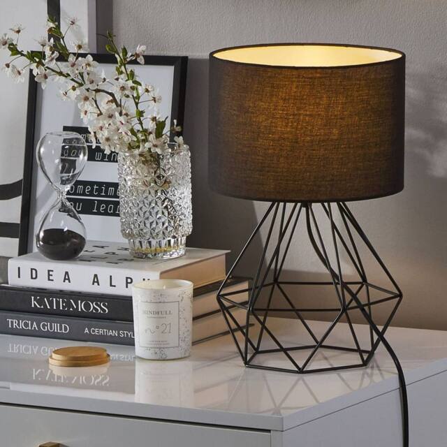 Wyld and Coco Table Lamp - Black Wire Cage with Fabric Shade - image 1