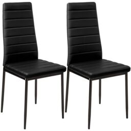Living and Home 3-Piece Dining Table Set of 2 Modern Faux Leather Dining Chairs and Tempered Glass Round Table in Black - thumbnail 7