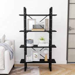 Berkfield Home 4-Tier Book Cabinet Black 80x30x140 cm Solid Pine Wood - Size: 80 x 30 x 140 cm - thumbnail 3