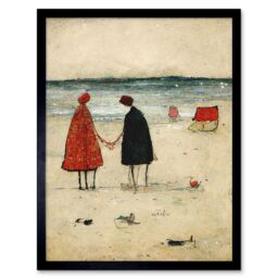 "Artery8 Wall Art Print Perfect Day For A Walk Couple Beach Scene Art Framed in Black - Size: W12"" x H16""" - thumbnail 1